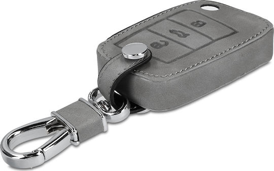 Leatherette Car Key Cover Case with 3 Buttons for VW Gray
