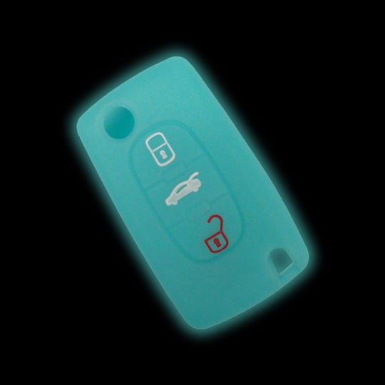 Silicone Car Key Cover Case with 3 Buttons for Citroen / Peugeot Turquoise