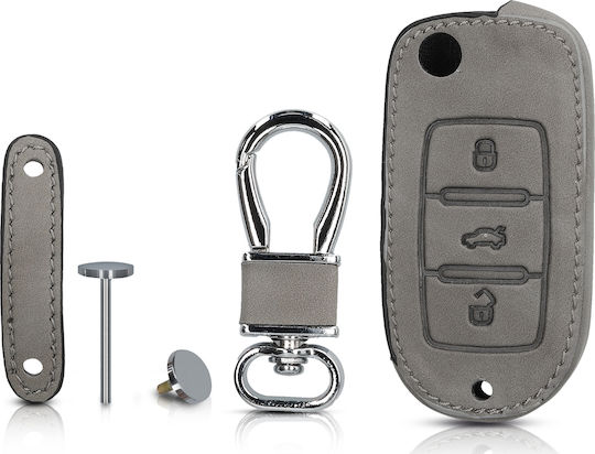 Leatherette Car Key Cover Case with 3 Buttons for Seat / Skoda / VW Gray