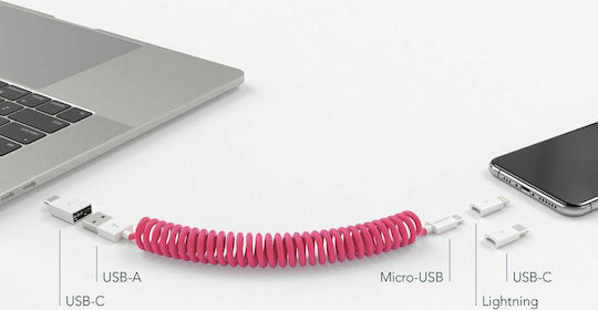 Vonmählen Allroundo Спирала USB към Lightning / Type-C / micro USB Кабел Розов 0.5м (E011P0006)