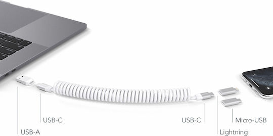 Vonmählen Spiral USB to Lightning / Type-C / micro USB Cable Ασημί 1.2m (R013P0004)