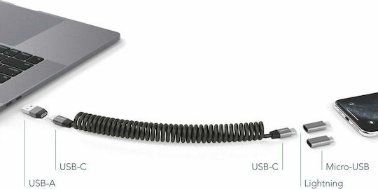 Vonmählen Spiral USB to Lightning / Type-C / micro USB Cable Μαύρο 1.2m (R013P0003)