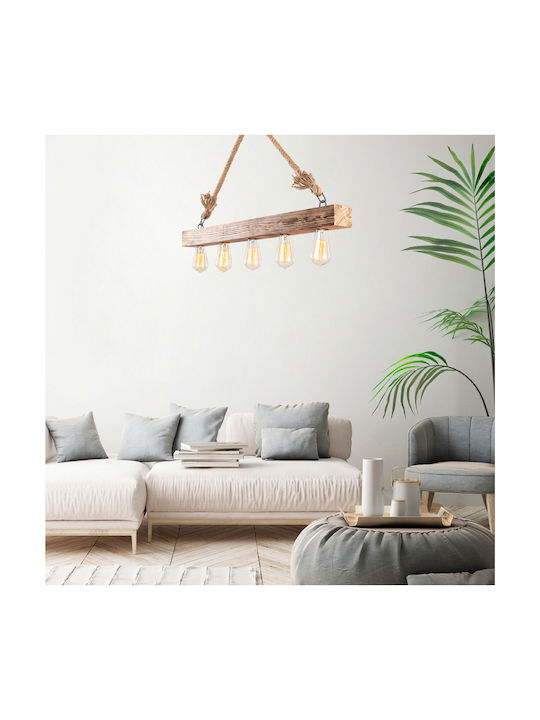 HomeMarkt Pendant Light Brown with Rope for 5 Bulbs E27 100x7x53cm