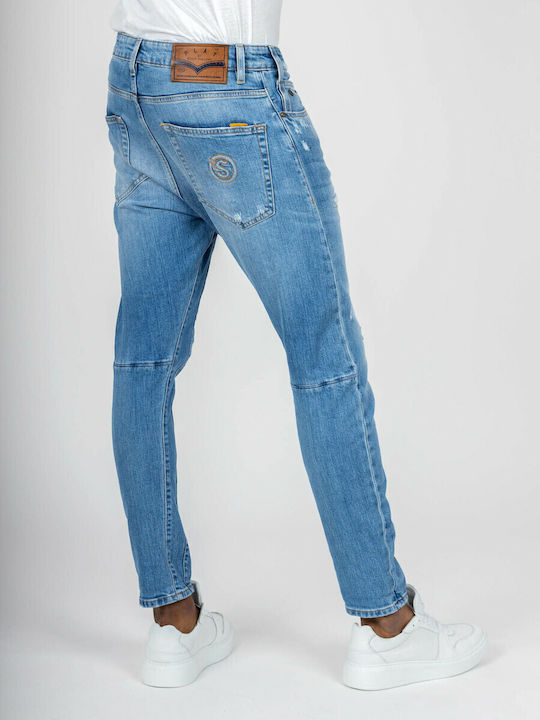 Brannon Men's Jeans Pants Cropped Elastic with Slim Tapered Fit Blue