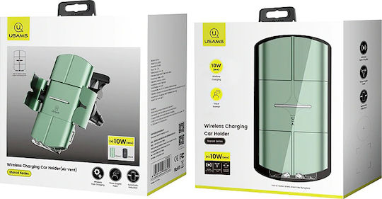 Usams US-CD133 Car Mobile Mount with Adjustable Hooks and Wireless Charging Green