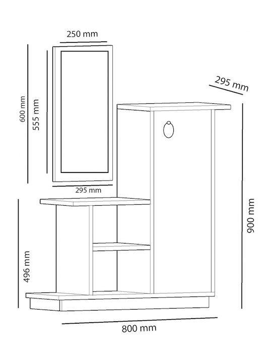 Asia Entry Furniture with Mirror & Shoe Rack Natural / Anthracite 80x29.5x90cm
