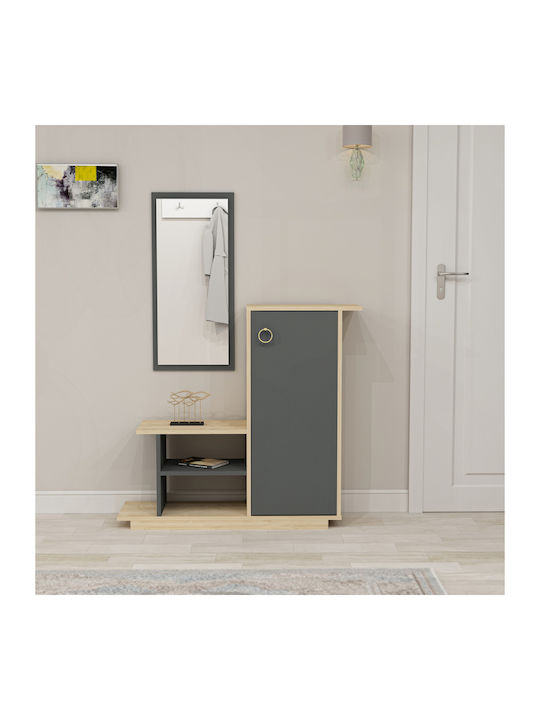 Asia Entry Furniture with Mirror & Shoe Rack Natural / Anthracite 80x29.5x90cm