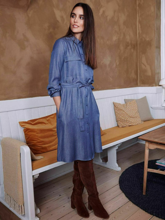 FRANSA Long-sleeved denim dress with collar