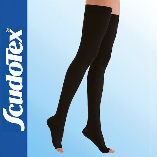 Scudotex Long Κάλτσες Ριζομηρίου Διαβαθμισμένης Συμπίεσης με Σιλικόνη & Ανοικτά Δάκτυλα 23-32 mmHg Μπεζ