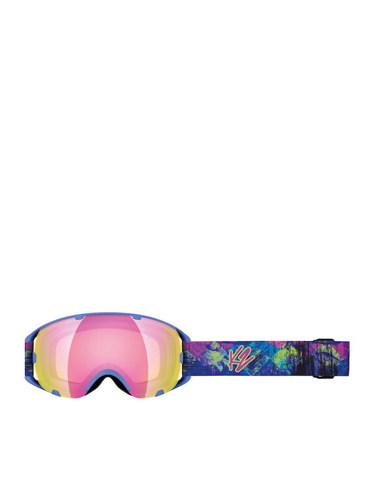 K2 Source Μάσκα Σκι & Snowboard Ενηλίκων Μπλε με Φακό Καθρέπτη σε Ροζ Χρώμα