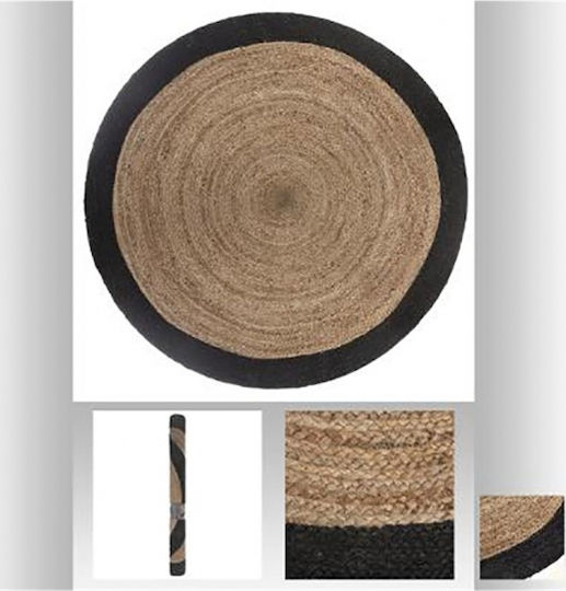 Atmosphera Jute Teppich Außenbereich Rund aus Jute Black Reli