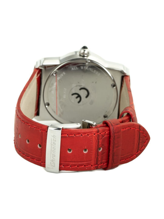 Chronotech Watch Battery with Red Leather Strap