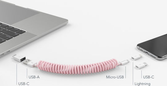 Vonmählen Allroundo Marina Hoermanseder Spiral USB to Lightning / Type-C / micro USB Cable Ροζ 0.5m (E011P0004)