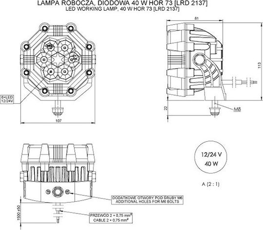 Horpol LED Headlight Universal 12 / 24V 40W 1pcs