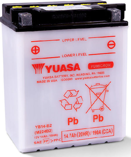 Yuasa Deschis Baterie Motocicleta YB14-B2 cu Capacitatea 14.7Ah