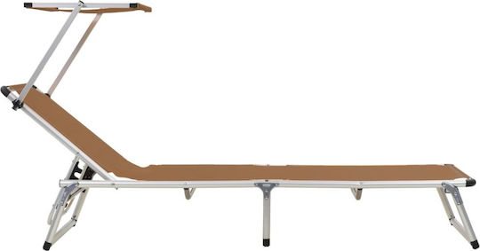 vidaXL Foldable Aluminum Beach Sunbed Brown with Shader 186x58x25.5cm