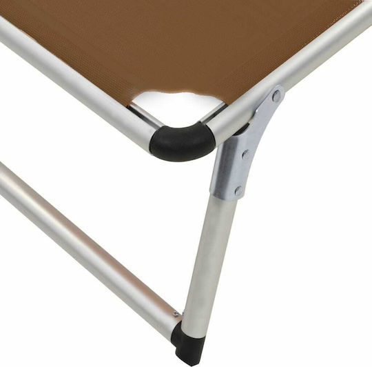 vidaXL Foldable Aluminum Beach Sunbed Brown with Shader 186x58x25.5cm