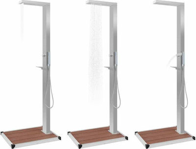 vidaXL Stainless Steel Outdoor Shower with Wooden Stand H210cm