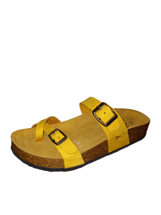 Leather Women's Flat Sandals Anatomic Flatforms in Yellow Color