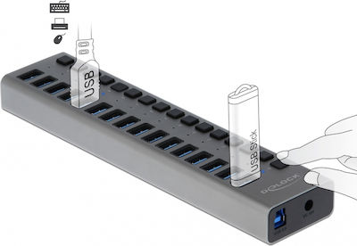 DeLock USB 3.0 Hub 16 Θυρών με σύνδεση USB-A & Θύρα Φόρτισης και Εξωτερική Παροχή Ρεύματος