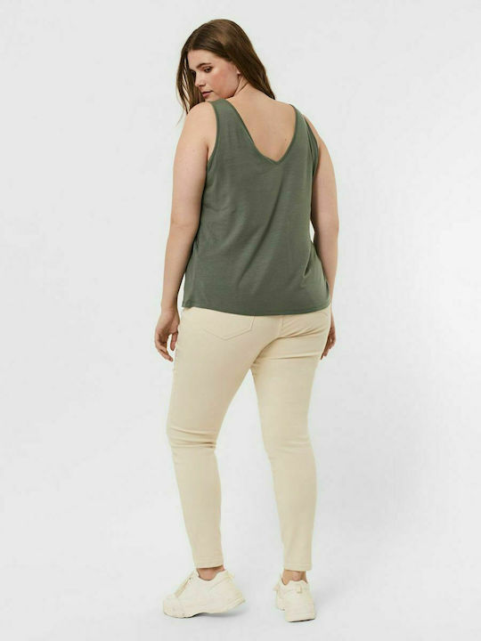 Vero Moda Women's Summer Blouse Sleeveless with V Neckline Khaki