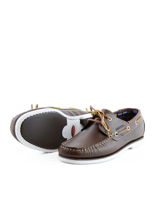 12142 Δερμάτινα Ανδρικά Boat Shoes σε Καφέ Χρώμα