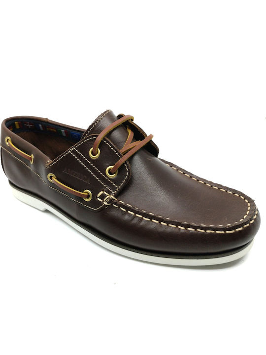 12142 Δερμάτινα Ανδρικά Boat Shoes σε Καφέ Χρώμα