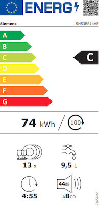 Siemens SN53ES14VE Εντοιχιζόμενο Πλυντήριο Πιάτων με Wi-Fi για 13 Σερβίτσια Π59.8xY81.5εκ. Λευκό