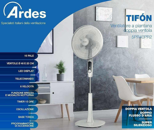 Ardes AR5PR40PR2 Ventilator Pe Piedestal 60W Diametru 40cm Cu Telecomandă Alb
