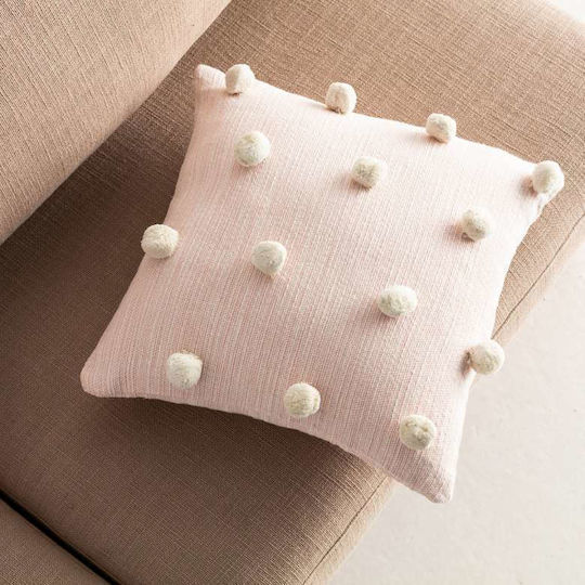 Gofis Home Διακοσμητική Μαξιλαροθήκη Poms από 100% Βαμβάκι Ροζ 555/25 43x43εκ.