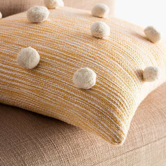 Gofis Home Decorative Pillow Case Poms 100% Cotton Mustard 555/10 43x43cm
