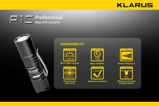 Klarus LED IPX8 с Максимална Яркост 245лм P1C