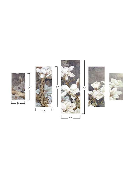 HomeMarkt Magnolia Kobus Fivefold Painting Wooden 56x82cm