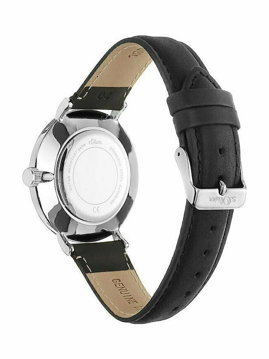 s.Oliver Herrenuhr 43mm Batterie mit Schwarz Lederarmband