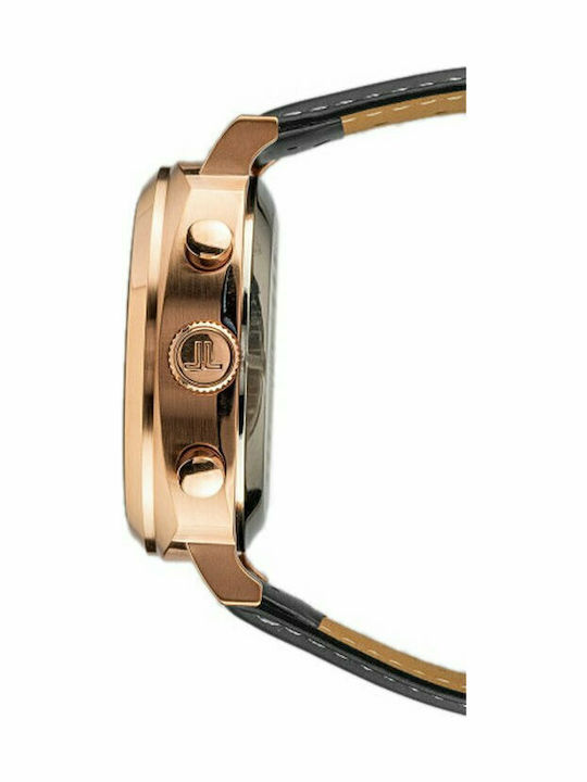 Jacques Lemans Lugano Ψηφιακό Ανδρικό Ρολόι 44mm Χρονογράφος Μπαταρίας με Μαύρο Δερμάτινο Λουράκι