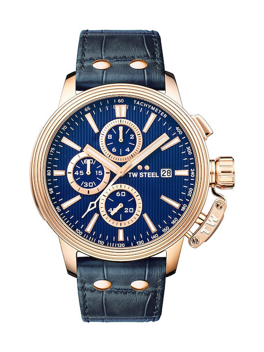 TW Steel Ceo Adesso Watch Chronograph Battery with Blue Leather Strap