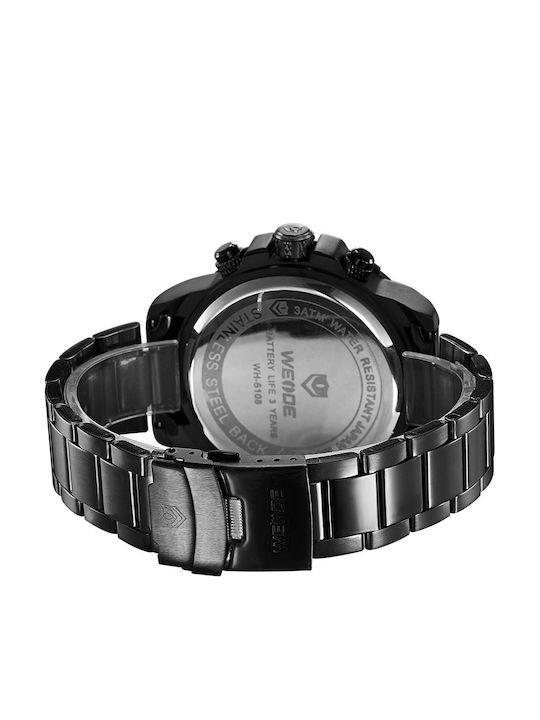 Weide Herrenuhr 50mm Batterie mit Schwarz Metallarmband