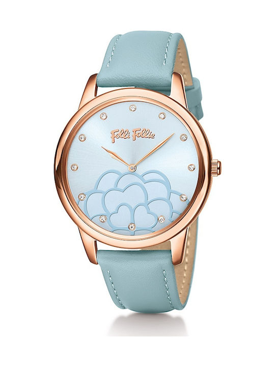 Folli Follie Santorini Flower Μπλε WF15R035SSL_LB Watch with Blue Leather Strap WF15R036SSL-LB