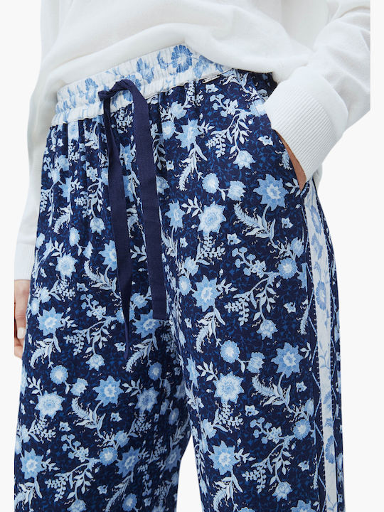 Lydia Women's High-waisted Fabric Trousers with Elastic in Regular Fit Floral Blue