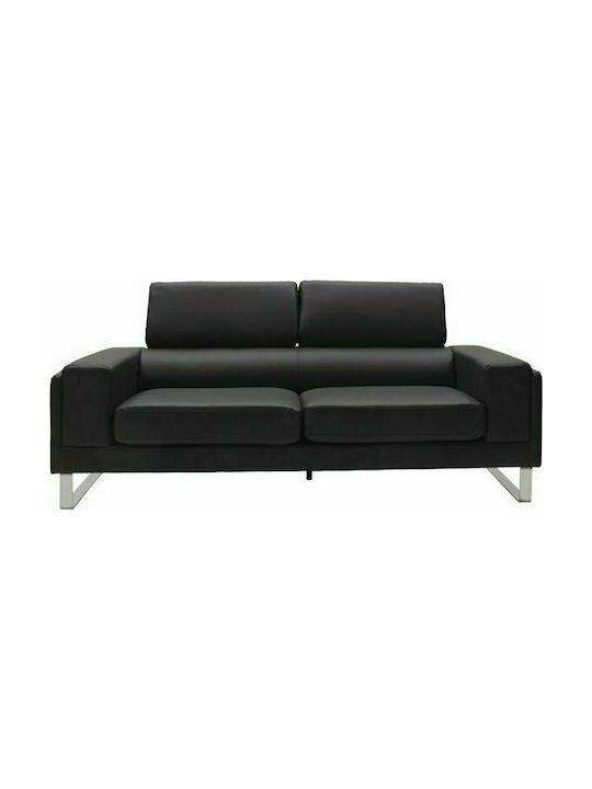 Shea Τριθέσιος Καναπές Δερματίνη Μαύρο - Inox 198x80x87εκ.