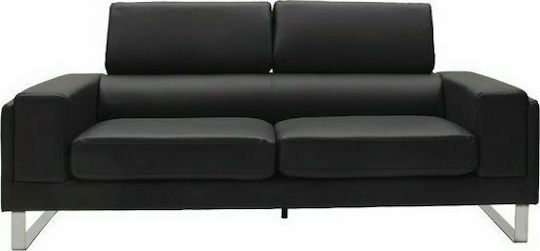 Shea Триместен Диван Изкуствена кожа Черно / Inox 198x80x87см.