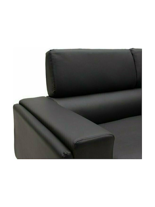 Shea Τριθέσιος Καναπές Δερματίνη Μαύρο - Inox 198x80x87εκ.