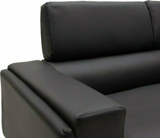 Shea Триместен Диван Изкуствена кожа Черно / Inox 198x80x87см.