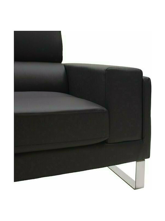 Shea Τριθέσιος Καναπές Δερματίνη Μαύρο - Inox 198x80x87εκ.