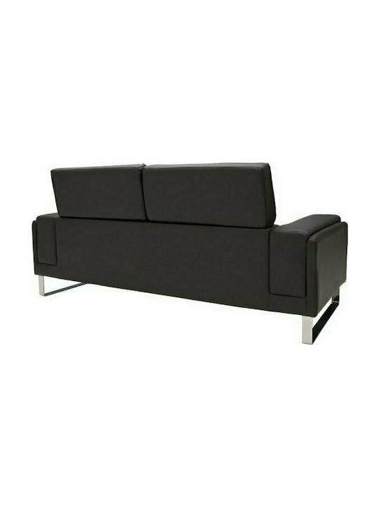 Shea Τριθέσιος Καναπές Δερματίνη Μαύρο - Inox 198x80x87εκ.