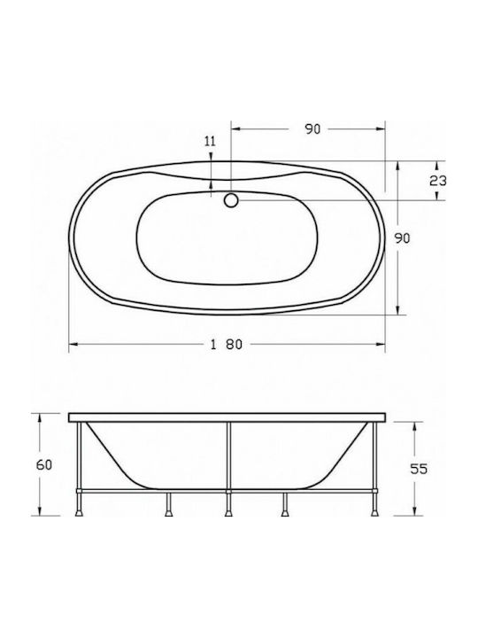 Sanitec Sylvia Cadă de baie cu montaj liber Acrilic 170x90cm