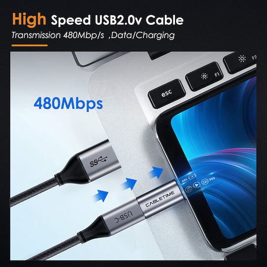 Cabletime C160 Μετατροπέας micro USB male σε USB-C female Γκρι 1τμχ