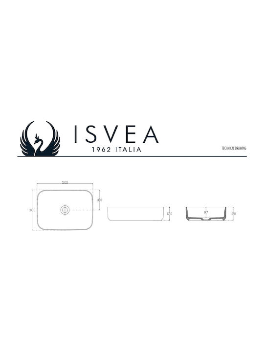 Isvea Infinity Countertop Sink Porcelain 50x36x12.5cm White