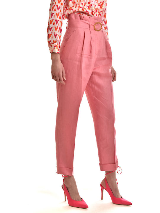 Damen Hoch tailliert Stoff Hose Rosa