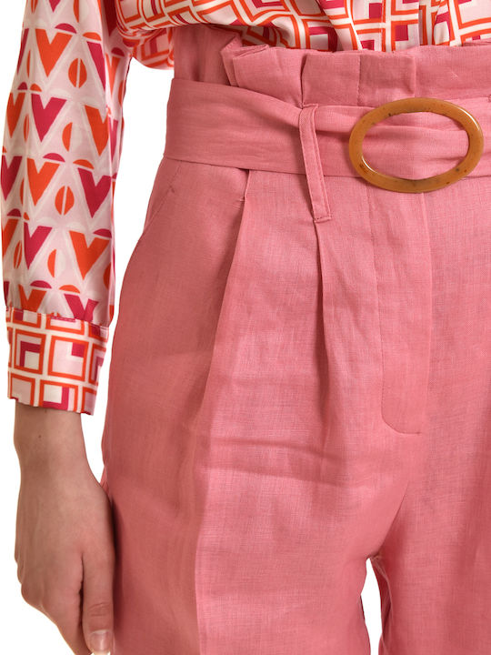 Damen Hoch tailliert Stoff Hose Rosa